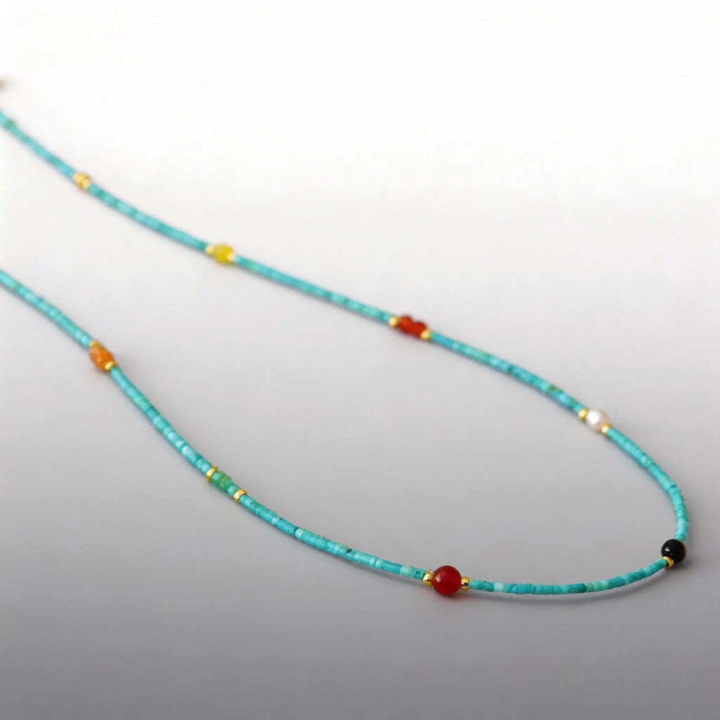Niche design, retro artistic palace style, very fine turquoise bead minimalist elegant necklace, collarbone chain