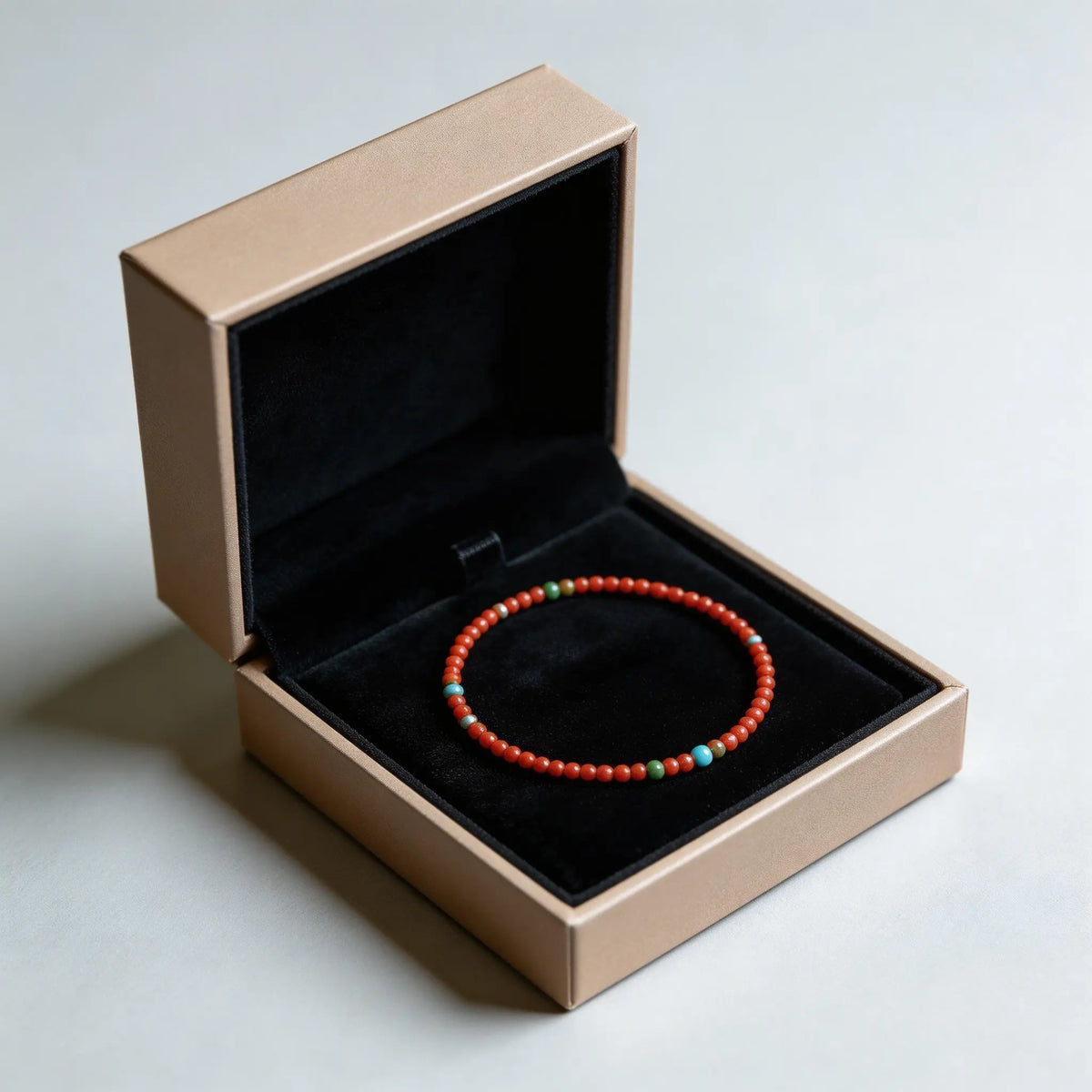 Himalayan Micro-Bead Southern Red Agate Bracelet – Turquoise & Silver Multi-Treasure Accent (2mm)