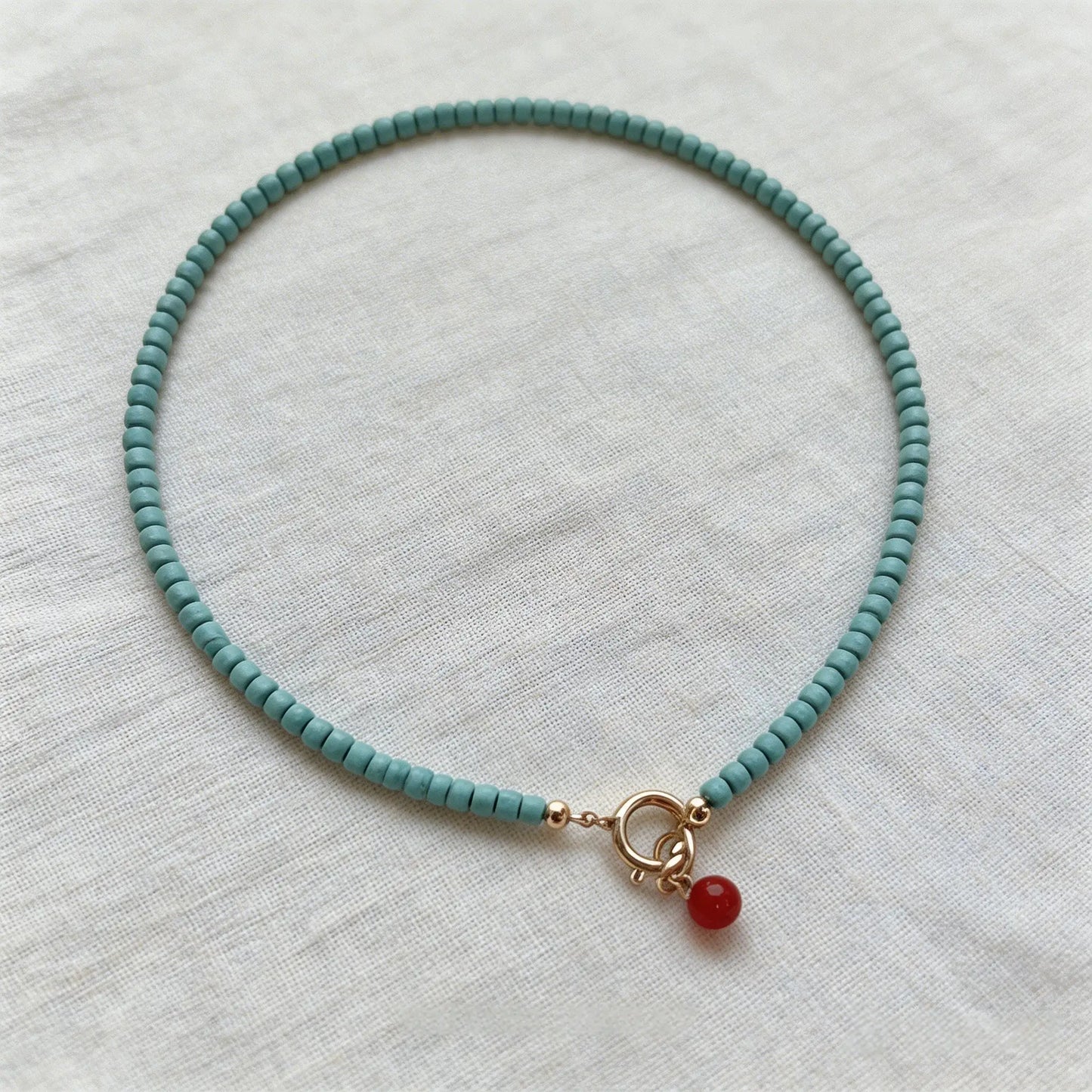 Natural small turquoise and southern red agate bracelet, color-blocking wrist beads, layered wearing