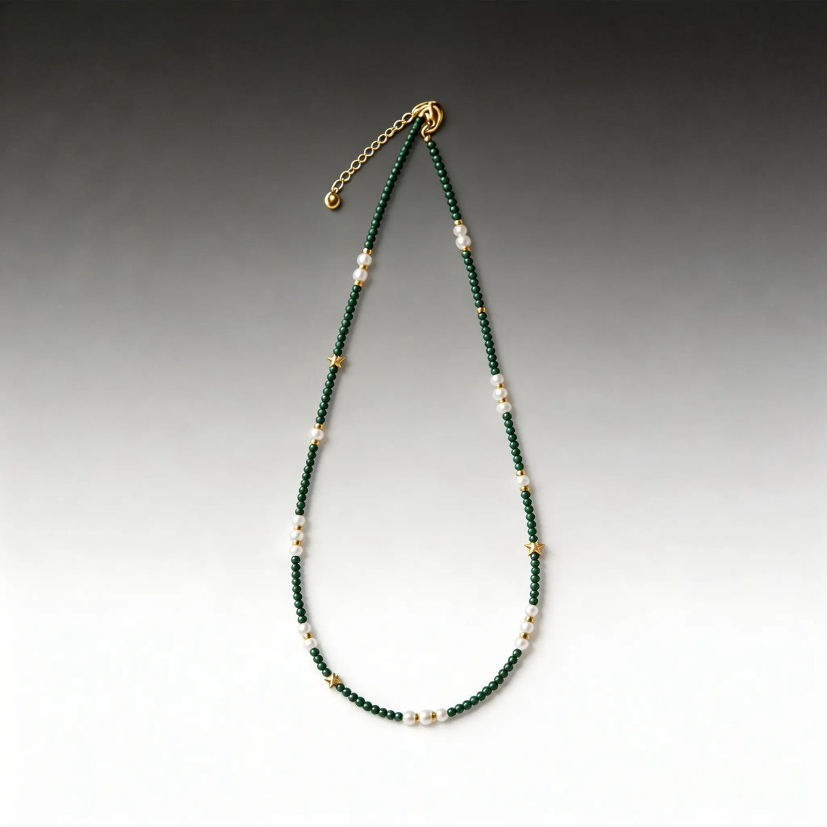 Himalayan Petite Malachite & Freshwater Pearl Necklace – Forest Green Beads with Gold Accents