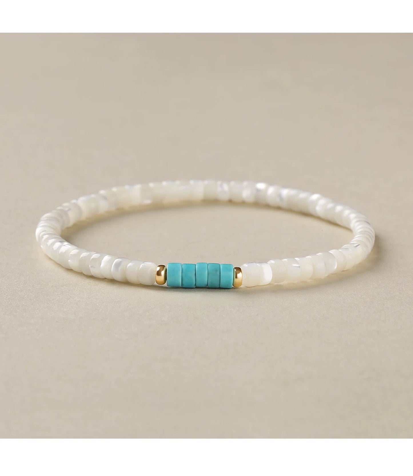 White Shell & Turquoise Beaded Bracelet