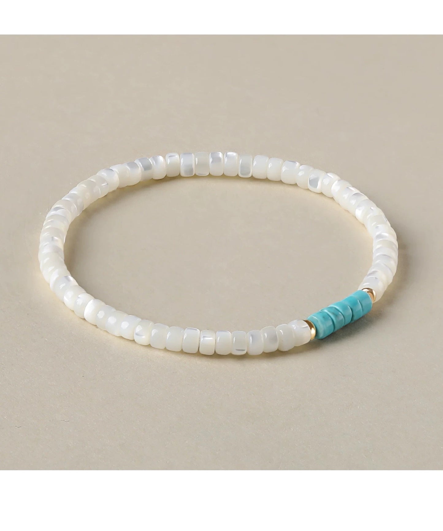 White Shell & Turquoise Beaded Bracelet