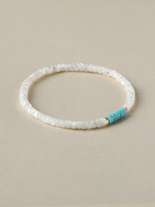 White Shell & Turquoise Beaded Bracelet