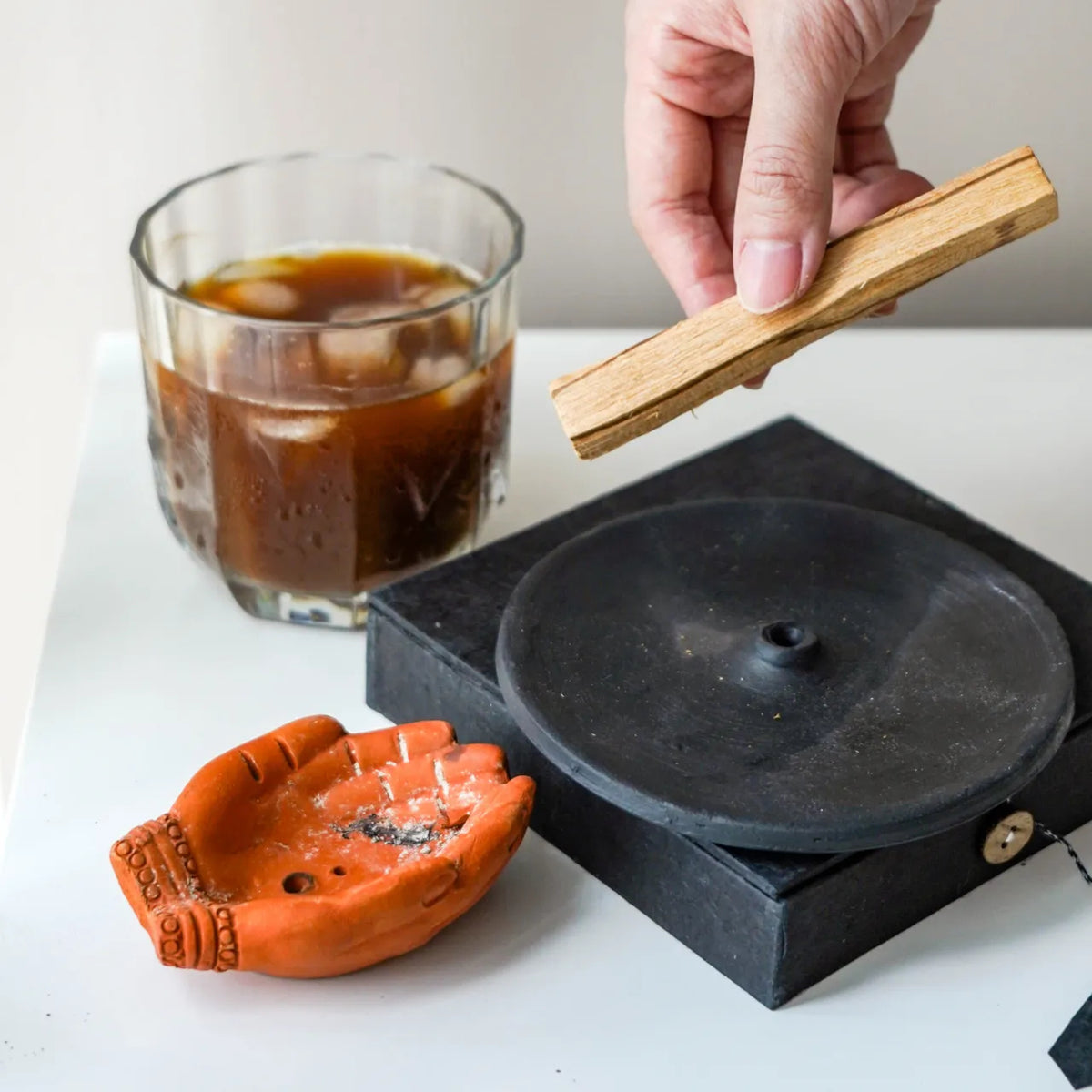 Handcrafted Ceramic Hands Incense Holder in Decorative Box