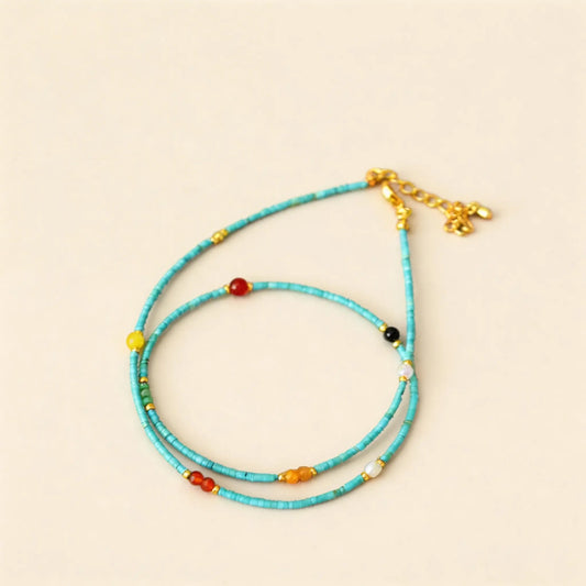 Niche design, retro artistic palace style, very fine turquoise bead minimalist elegant necklace, collarbone chain
