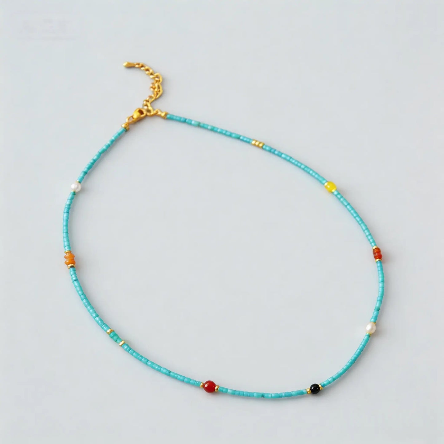 Niche design, retro artistic palace style, very fine turquoise bead minimalist elegant necklace, collarbone chain