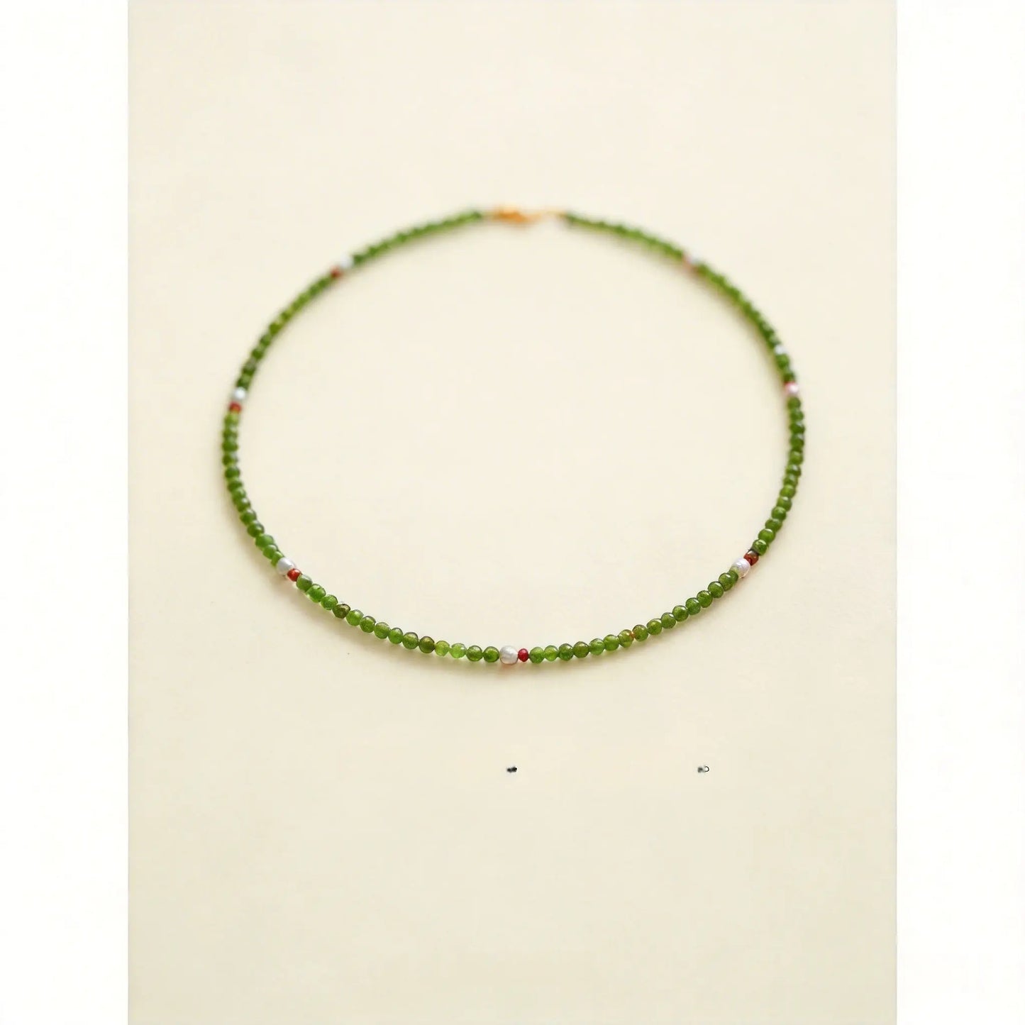 Natural Pearl and Emerald Semi-Precious Gemstone Necklace