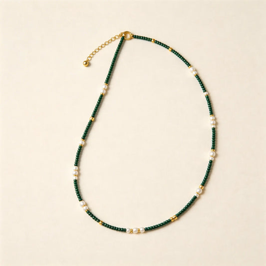 Natural Pearl Green Malachite Necklace for Women Collarbone Chain
