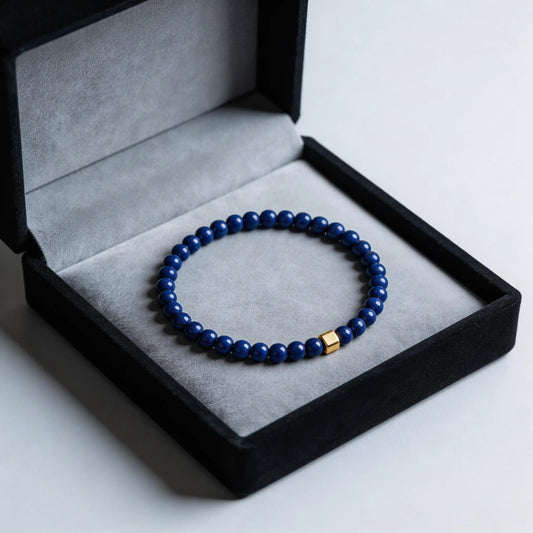 Lapis Lazuli Bracelet, Extremely Fine Women's Round Bead Bracelet, Imperial Blue 4mm Small Crystal Bracelet, Fine Jade