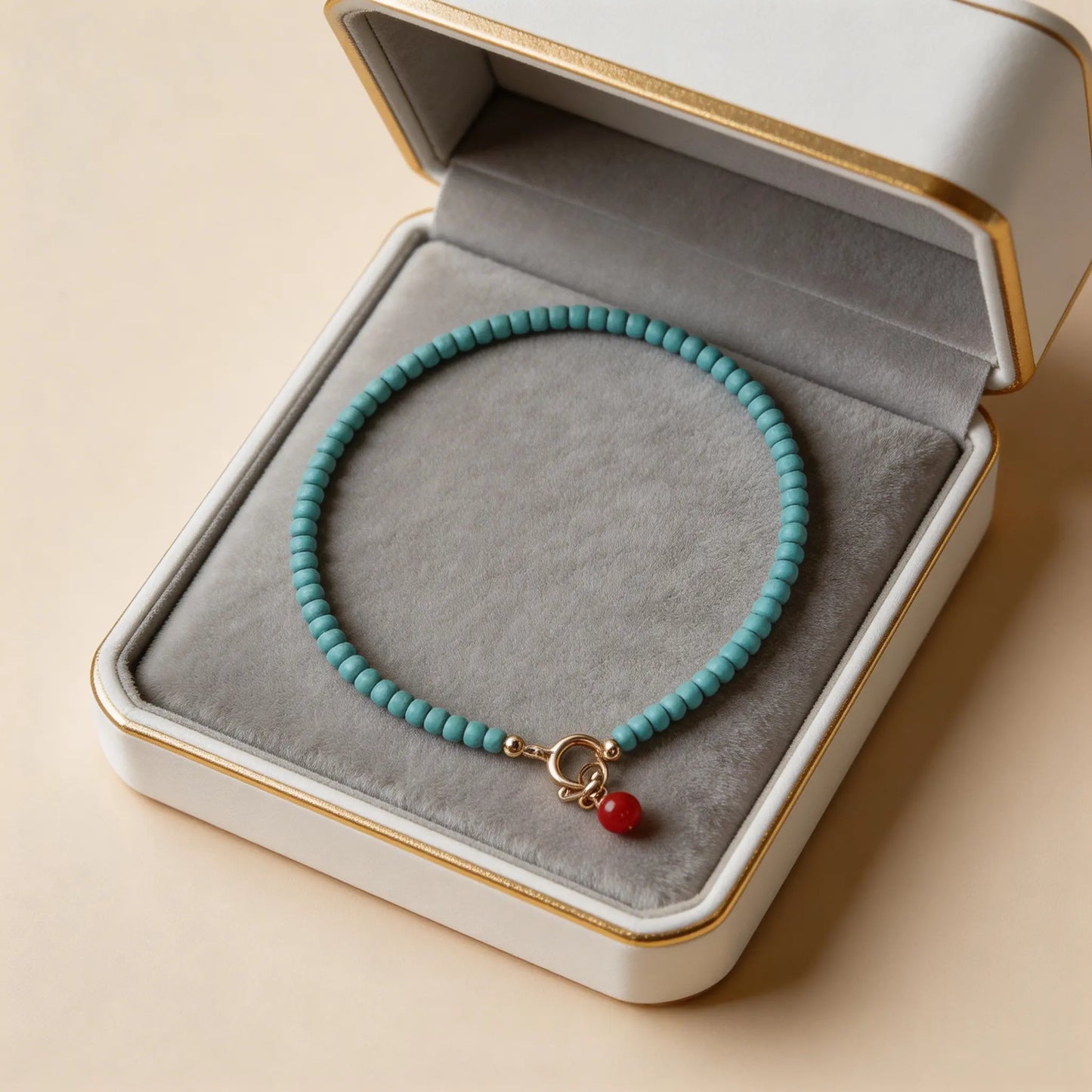 Natural small turquoise and southern red agate bracelet, color-blocking wrist beads, layered wearing